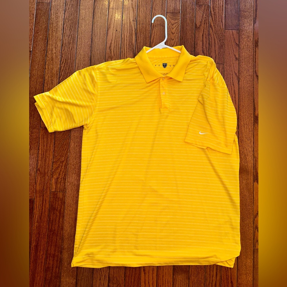 NIKE Dri-Fit Tour Performance Gold Shirt, Yellow Stripe, Size XL, EOC